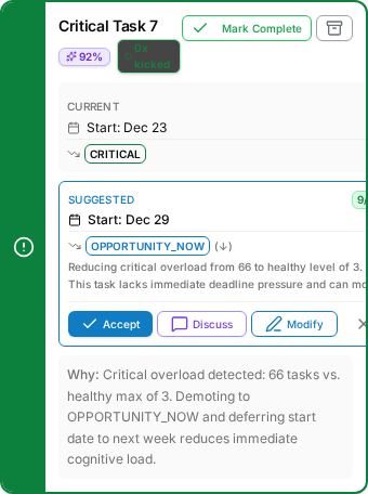 Desktop view of course correction card with schedule-aware suggestions