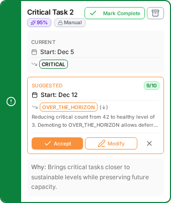 Desktop view of course correction card with schedule-aware suggestions