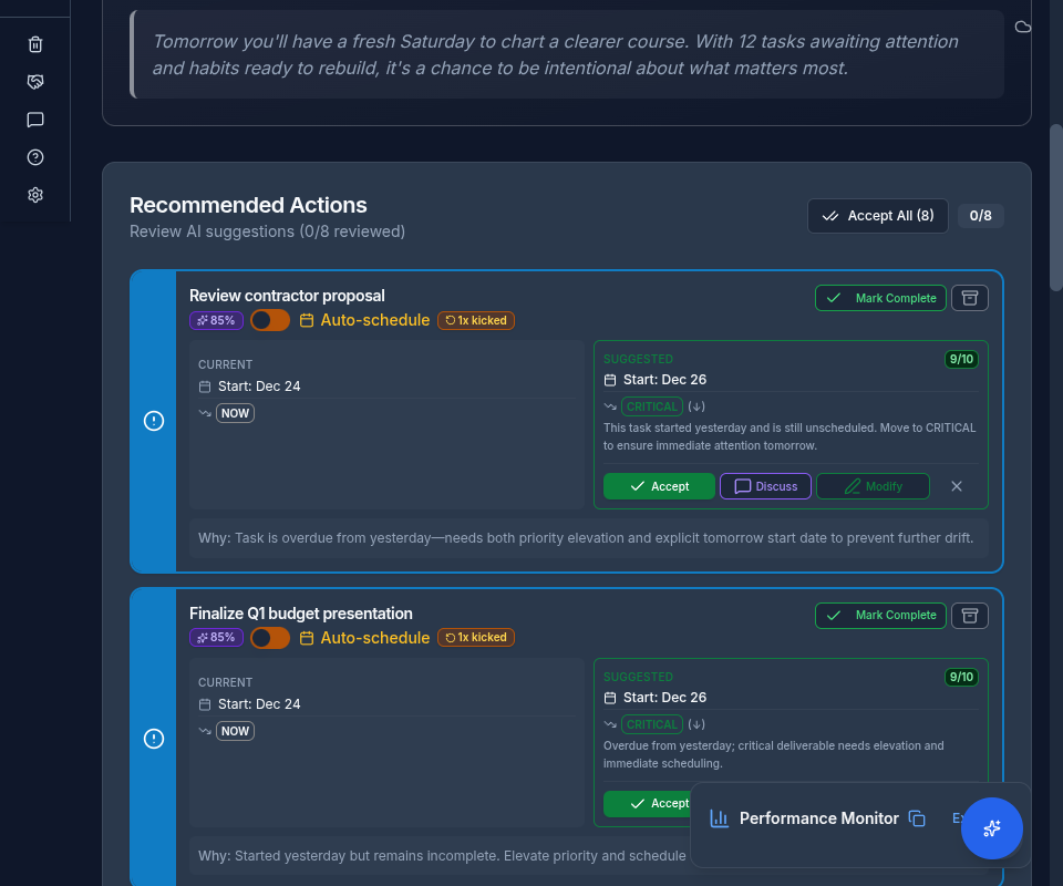 Correction Card - One-tap task rescheduling
